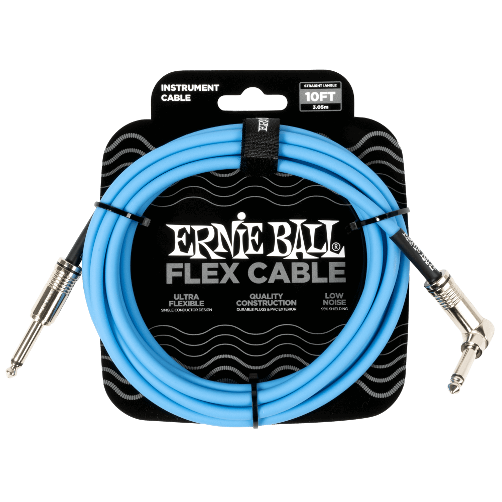 Ernie Ball Flex 10-Foot Instrument Cable – Blue – Straight/Angle P06464